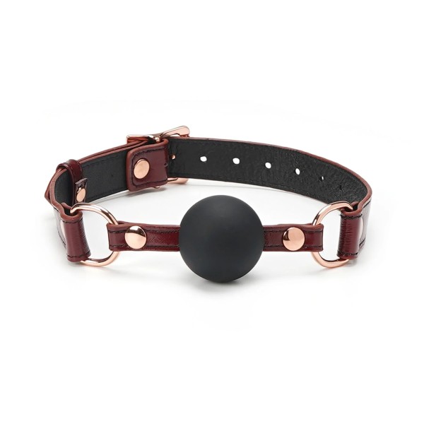 Silicone Ball Gag (1.7 Inch Diameter) with Leather Straps, Wine Red