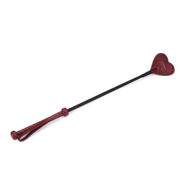 Leather Riding Crop with Heart Shape Tip, Wine Red