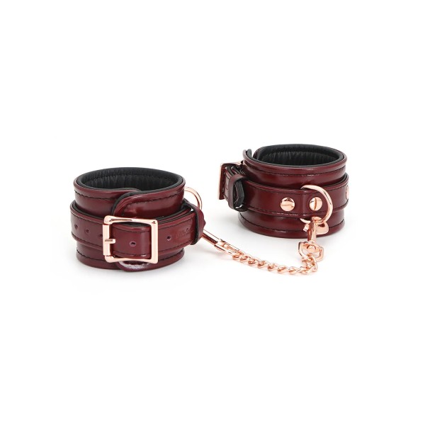 Leather Handcuffs with Rose Gold Hardware, Wine Red