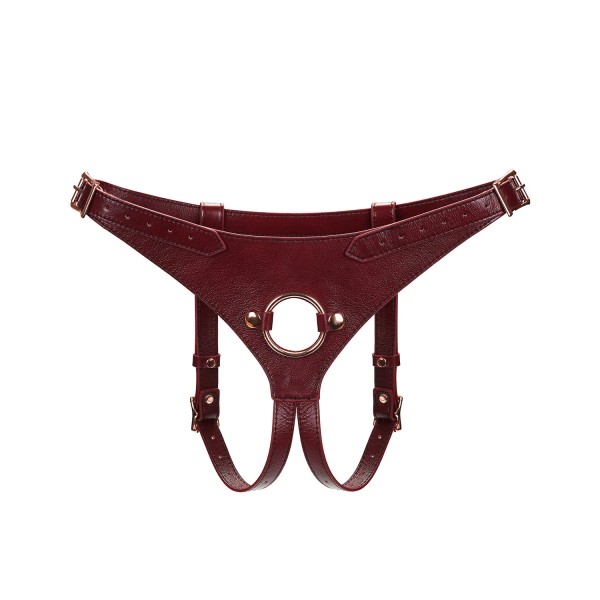 Leather Strap-On Harness (Ø 1.5 Inch O-Ring), Wine Red