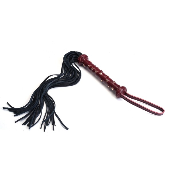 Heavy Leather Flogger with Studded Handle, Wine Red