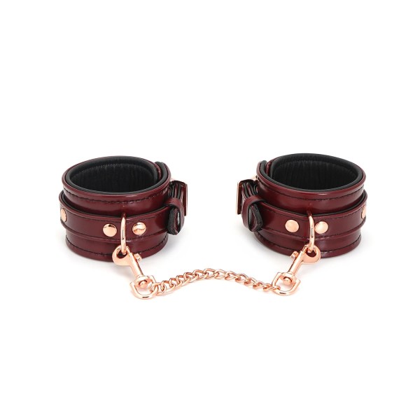 Leather Ankle Cuffs with Rose Gold Hardware, Wine Red