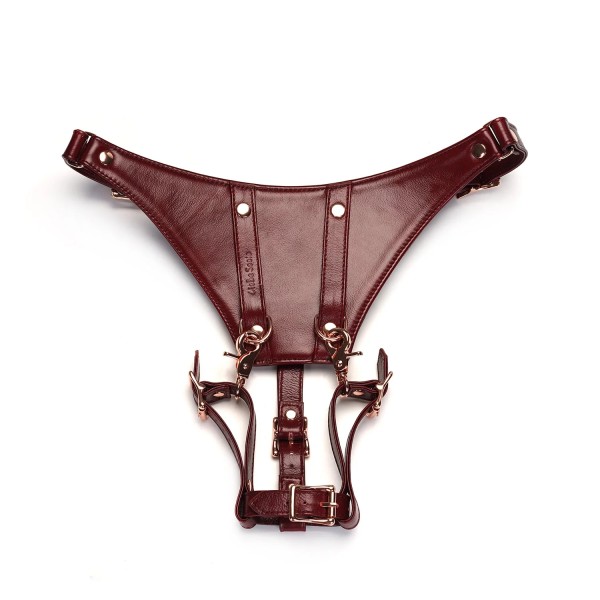 Leather 'Forced Orgasm' Wand Massager Harness Belt, Wine Red